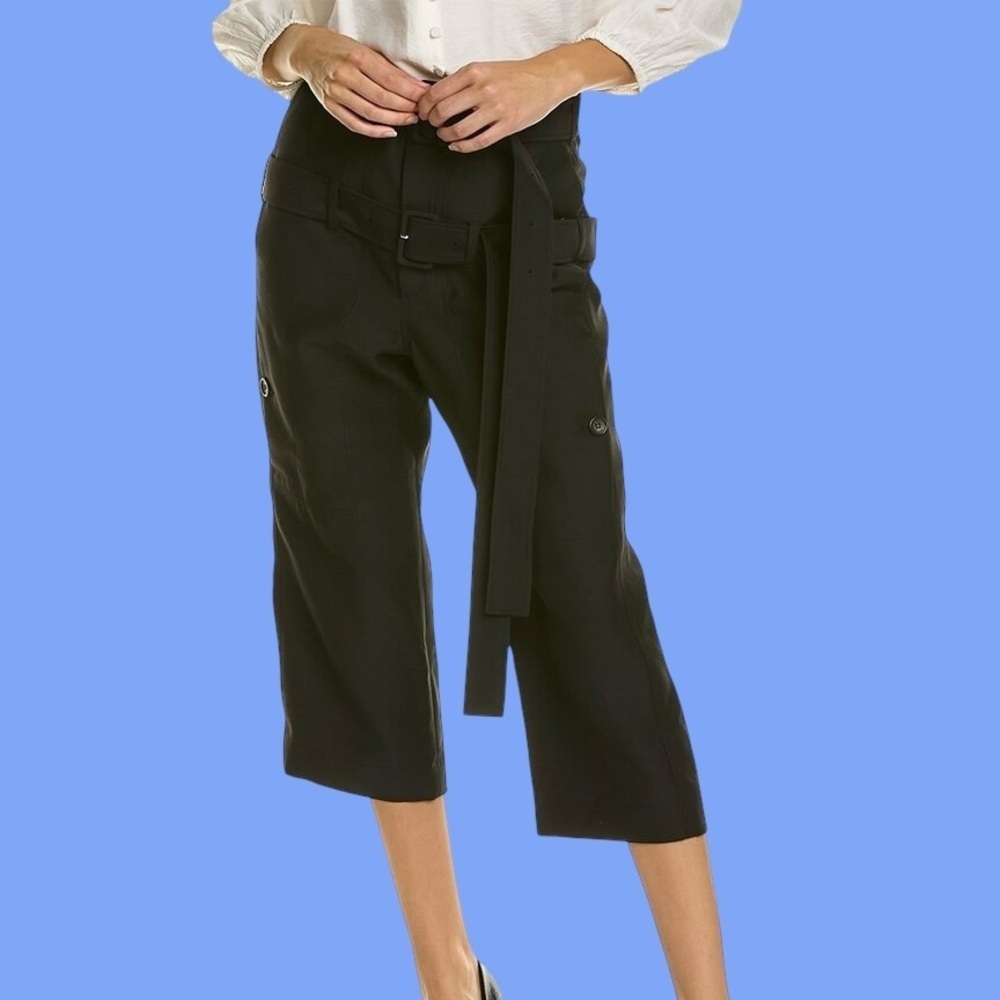 NWT Lanvin Double-Belted Cropped Trousers in Black Wool / Silk Blend Size 38 = M